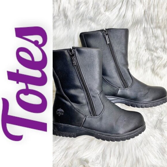 TOTES Rosie 2 Dual Zip All Weather Boots Black, Size 6 - Picture 1 of 12
